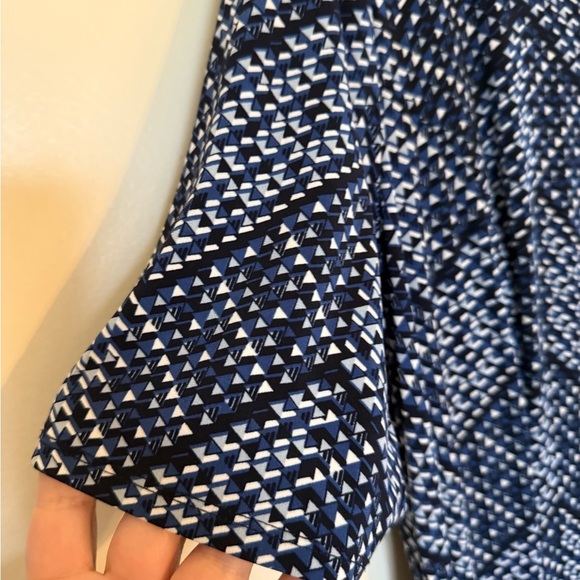 Enfocus Women Blue Print Short Sleeve Mini Dress with Pockets in Size 14W - Picture 4 of 7